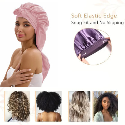 Women Long Tail Satin Hair Bonnet, Color Elastic Band Hair Care Hat, Bonnet for Hair Treatment Bonnet Satin Bonnet