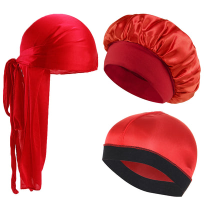 3pcs New Kids Girls Boys Satin Night Sleep Cap Children's Waves Cap Headwear Hair Accessories Turban Headwear Bonnet Wholesale