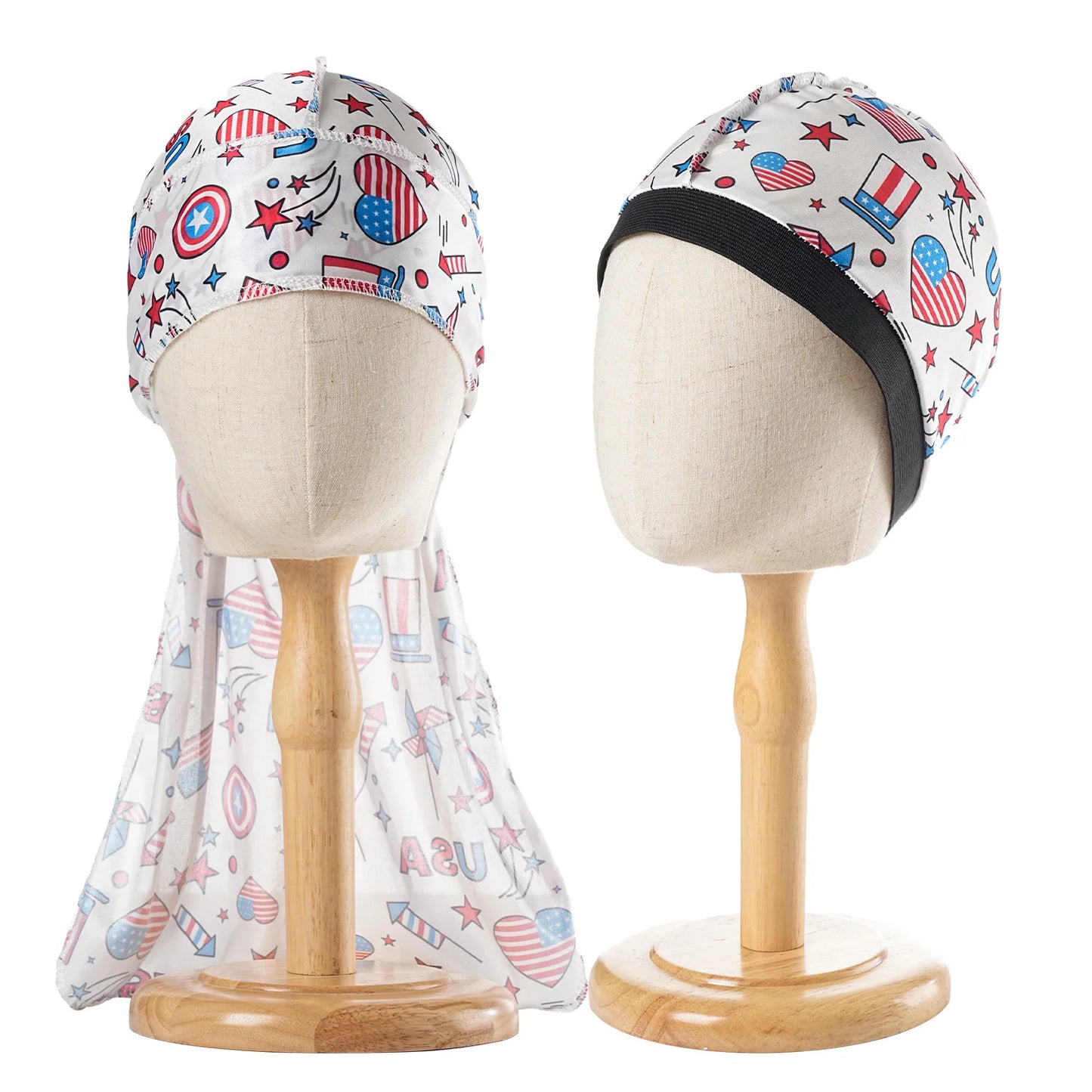 Unisex 2PCS/Set Printed Wave Caps With Durag for Men Women Head Wrap Beanie Turban Cap Headwrap Bonnet Hair Accessories Bandanas