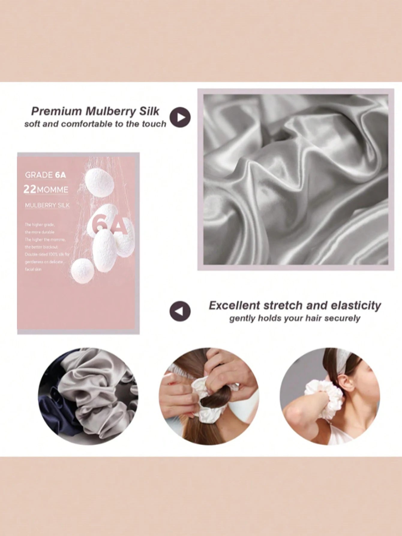 100% Pure Mulberry 6A Silk Hair Scrunchie Handmade Hairbands Women Girl Hair Accessories Pure Color Natural HairTies Box 6PCS