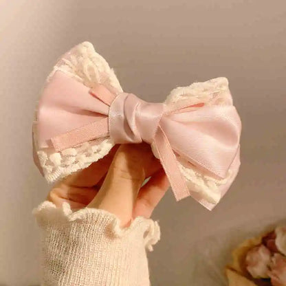 1 pair Sweet Girls Hair Clips Lace Pink Heart Lolita Bow Hairpin for Female Lolita Hair Clip Hair Accessories Barrettes Headwear