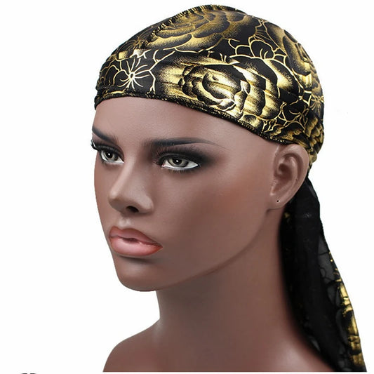 New Men's Print Silky Durags Turban Bandanas Headwear Men Silk DuRag Doo Rag Pirate Hat Wave Caps Hair Accessories Durags