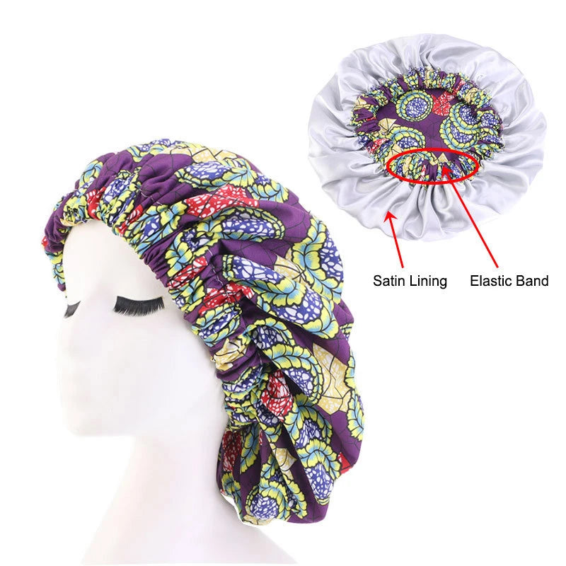 Extra Large Satin Lined Bonnet Women Big Size Beauty Print Satin Silk Bonnet Sleep Night Cap Head Cover Bonnet Hat Wholesale