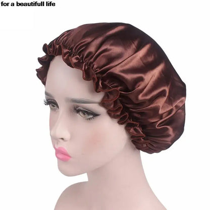 1pc New Fashion Women Satin Night Sleep Cap Hair Bonnet Hat Silk Head Cover Wide Elastic Band