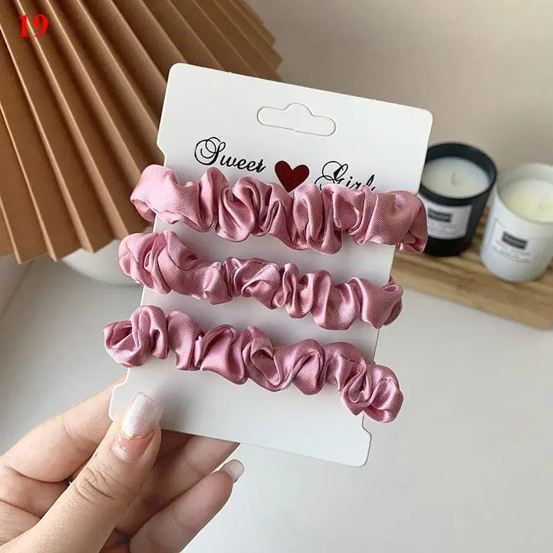 3Pcs/set Silk Satin Scrunchies Women Solid Color Hair Rope Elegant Ponytail Holder Rubber Band Elastic Hairband Hair Accessories