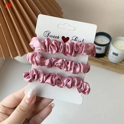 3Pcs/set Silk Satin Scrunchies Women Solid Color Hair Rope Elegant Ponytail Holder Rubber Band Elastic Hairband Hair Accessories