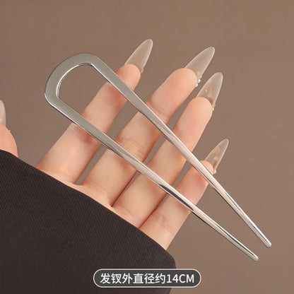 U-Shaped Hair Fork Elegant Golden Silver-color Alloy Long Thick Hair Updo Bun French Hairpin Stick Women Girls Hair Accessories