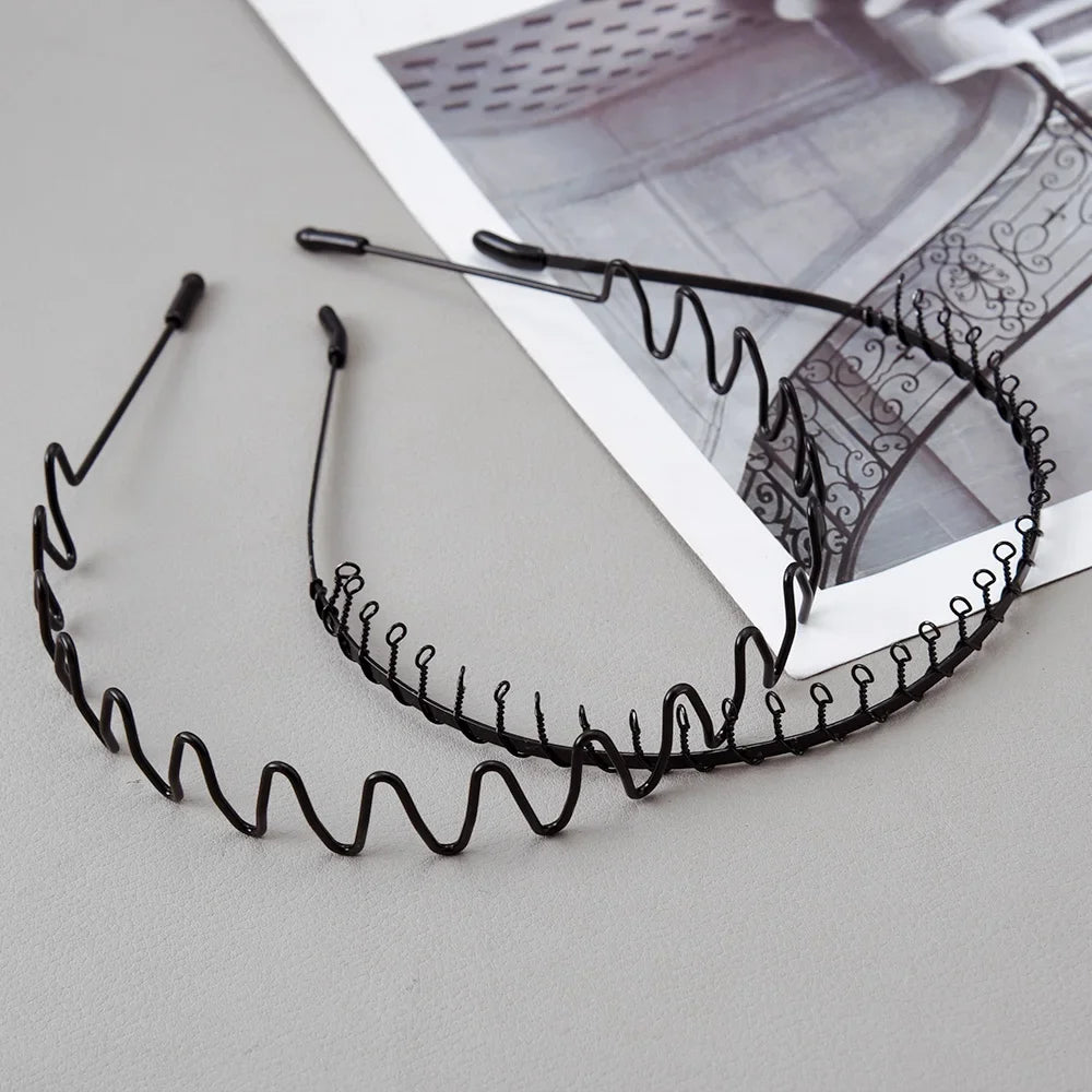 Unisex Black Elastic Non Slip Simple Metal Headbands For Men Women Wavy Hairband Spring Hair Hoop Fashion Hair Accessories