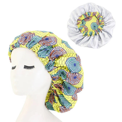Extra Large Satin Lined Bonnet Women Big Size Beauty Print Satin Silk Bonnet Sleep Night Cap Head Cover Bonnet Hat Wholesale