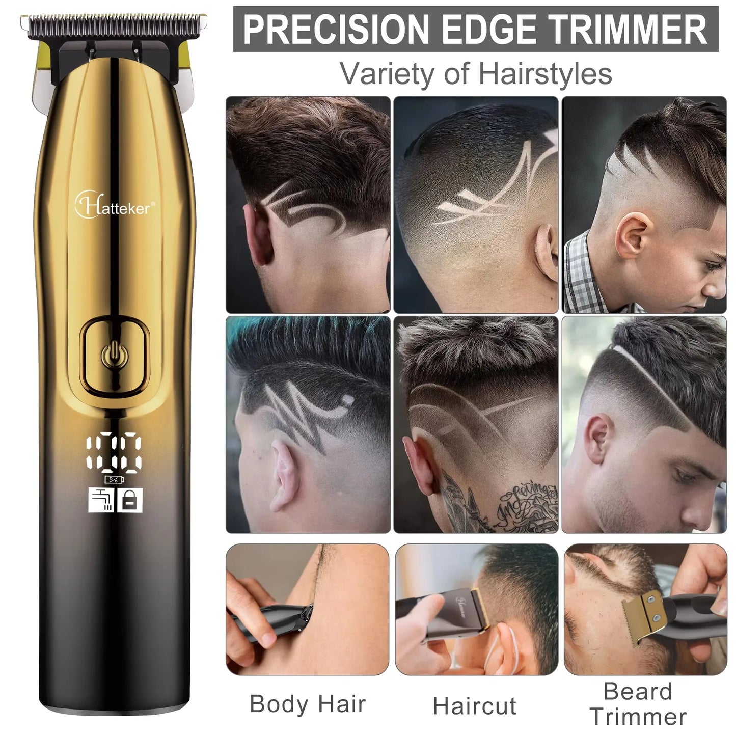 Hatteker Men's Hair Clipper Set 2 Rechargeable Electric Shaver Body Hair Trimmer Professional Hair Cutting Machine for Men