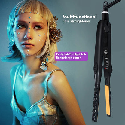 Professional Ceramic Flat Iron 2 in 1 Hair Straightener Short Hair Fluffy Pencil Hair Curler