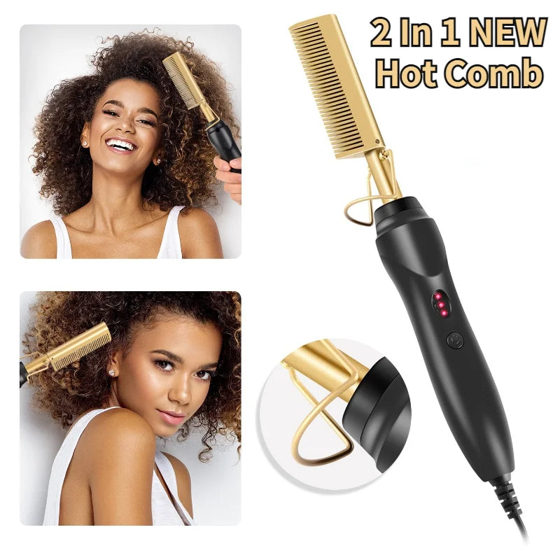 Electric Hot Heating Comb Hair Straightener Curler Flat Irons Wet Dry Hair Iron Straightening Brush Hair Styling Tools