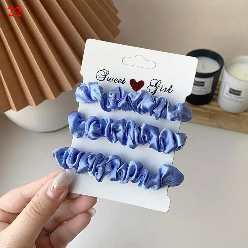 3Pcs/set Silk Satin Scrunchies Women Solid Color Hair Rope Elegant Ponytail Holder Rubber Band Elastic Hairband Hair Accessories