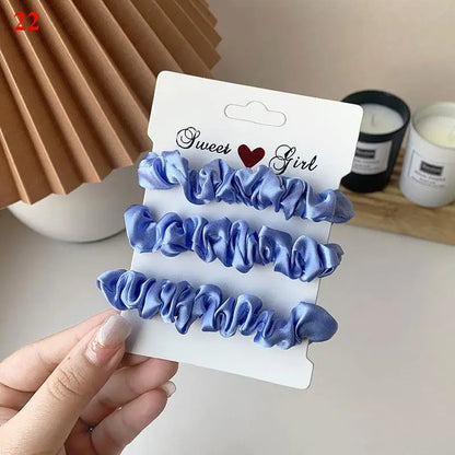 3Pcs/set Silk Satin Scrunchies Women Solid Color Hair Rope Elegant Ponytail Holder Rubber Band Elastic Hairband Hair Accessories