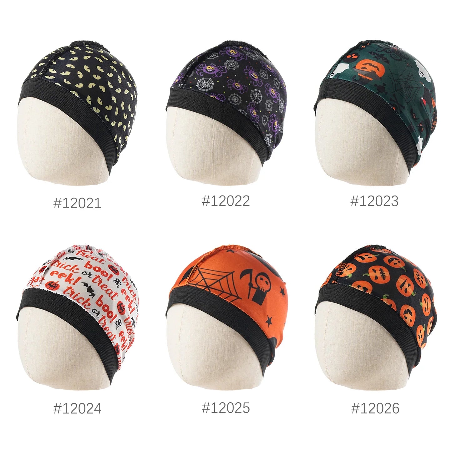 2024 New Halloween Print Kids Silky Dome Wave Cap Silky Satin Kids Bonnet Hair Cover Hat Night Sleep Cap Hair Accessories Hat
