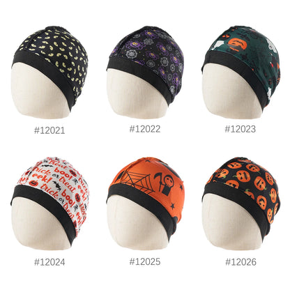 2024 New Halloween Print Kids Silky Dome Wave Cap Silky Satin Kids Bonnet Hair Cover Hat Night Sleep Cap Hair Accessories Hat