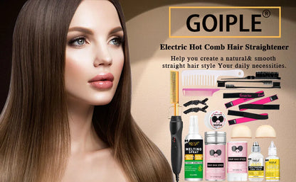 GOIPLE Electrical Heat Hair Straightener Hot Pressing Brush Styling Tool for Lace Front Wig Glue Hair Wax Stick Melting Spray