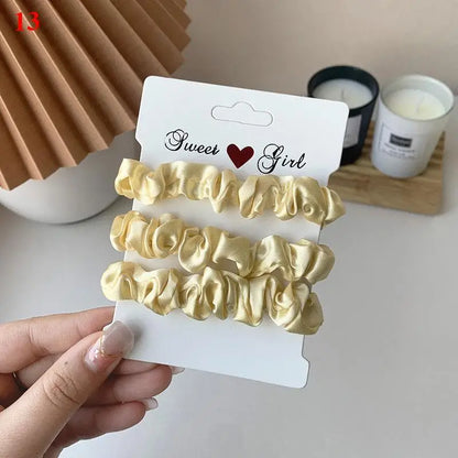 3Pcs/set Silk Satin Scrunchies Women Solid Color Hair Rope Elegant Ponytail Holder Rubber Band Elastic Hairband Hair Accessories