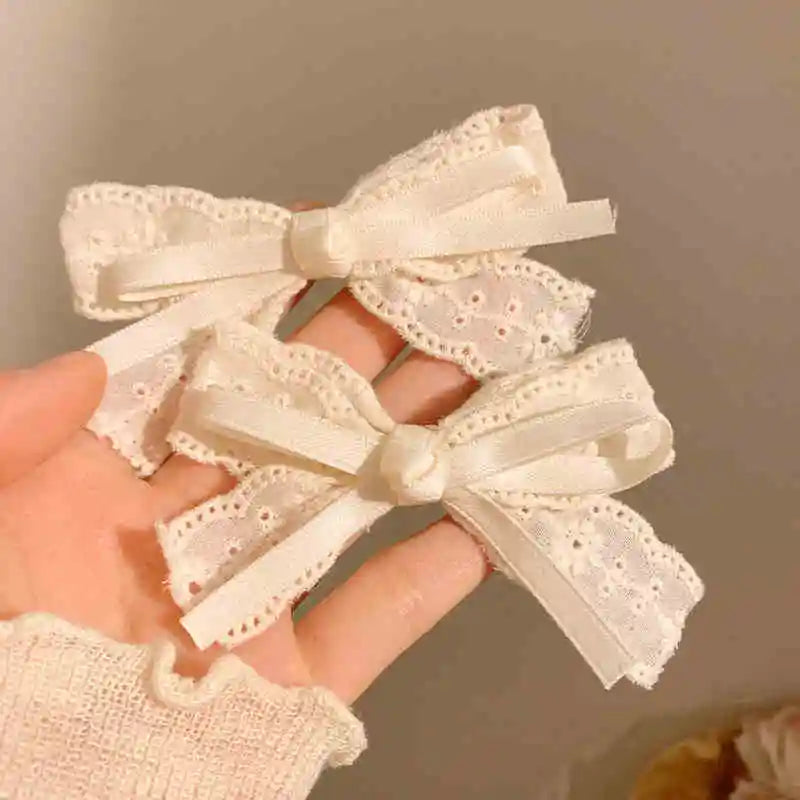 1 pair Sweet Girls Hair Clips Lace Pink Heart Lolita Bow Hairpin for Female Lolita Hair Clip Hair Accessories Barrettes Headwear