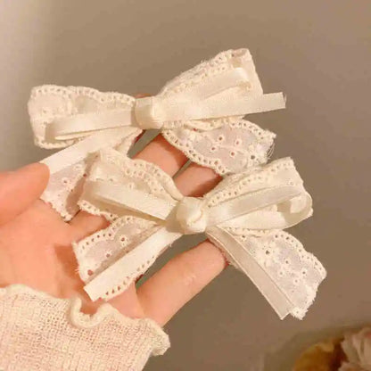 1 pair Sweet Girls Hair Clips Lace Pink Heart Lolita Bow Hairpin for Female Lolita Hair Clip Hair Accessories Barrettes Headwear