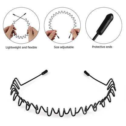 Unisex Black Elastic Non Slip Simple Metal Headbands For Men Women Wavy Hairband Spring Hair Hoop Fashion Hair Accessories