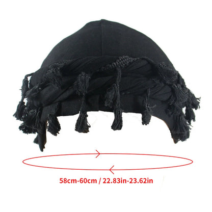 Men Braid Hat Turban Durag Wave Cap Halo Lined Hat for Men Women Head Wraps Cap with Tassel Elastic Pre Tie Waves Braids Cap