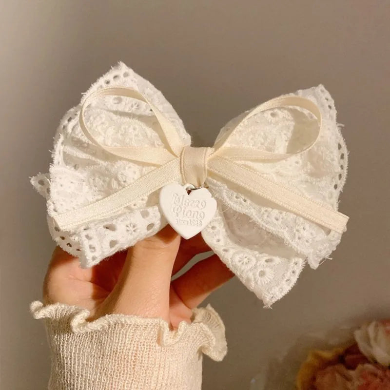 1 pair Sweet Girls Hair Clips Lace Pink Heart Lolita Bow Hairpin for Female Lolita Hair Clip Hair Accessories Barrettes Headwear