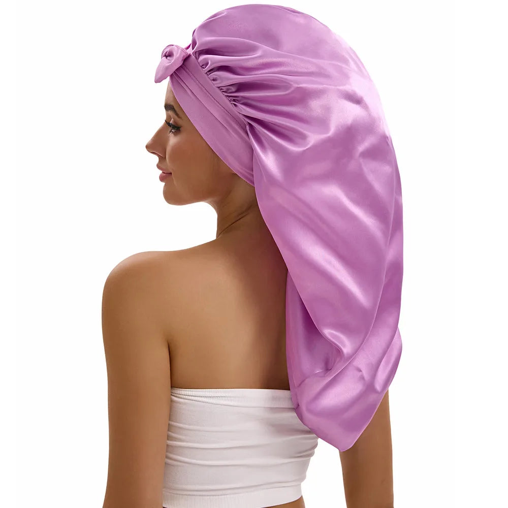 Women Long Tail Satin Hair Bonnet, Color Elastic Band Hair Care Hat, Bonnet for Hair Treatment Bonnet Satin Bonnet