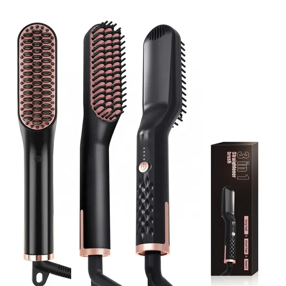 Unisex Hair Straightener Brush Hot Comb Wireless Beard Straightener for Men Beard Comb Hair Curler Styling Tool Straightening