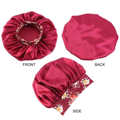 Women's Satin Solid Sleeping Hat Night Sleep Hair Care Bonnet Nightcap Silky Shower Caps Elastic Flower Print Band Unisex Cap