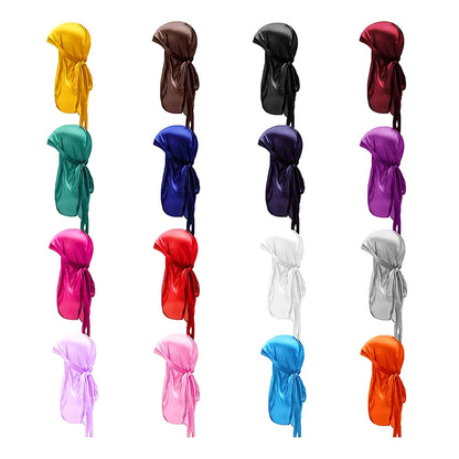 ZZ Silky Durag For Kids Boys Adult Long Tailed Pirate Hat Hip-Hop Bandanas Doo Rag Turban Waves Cap Headwear Pre-Tied Headwrap