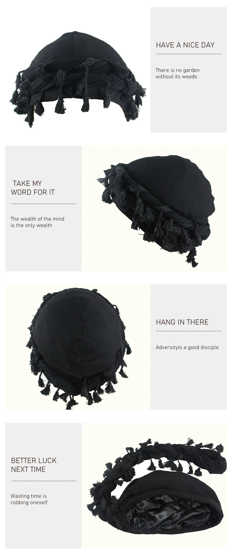 Men Braid Hat Turban Durag Wave Cap Halo Lined Hat for Men Women Head Wraps Cap with Tassel Elastic Pre Tie Waves Braids Cap