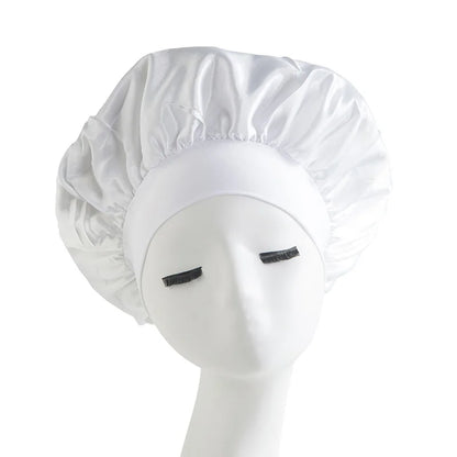 Women's Satin Solid Bonnets Wide-brimmed Night Sleeping Bathing Hat Unisex Head Wrap Elastic Band Cap Hair Care Bonnet