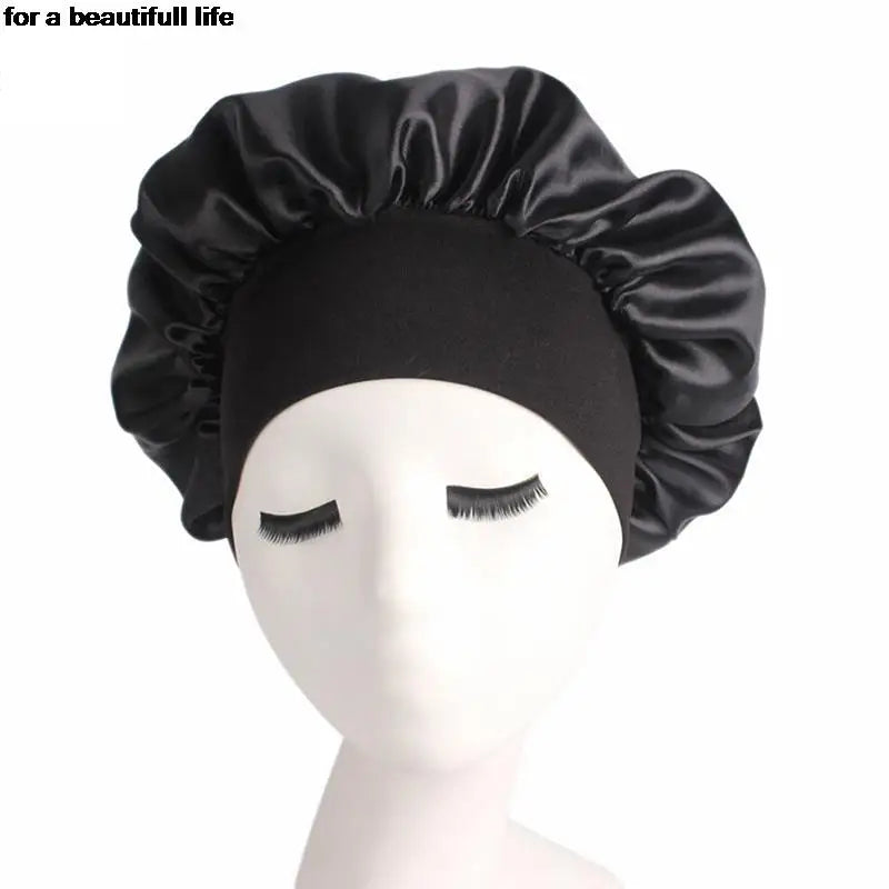 1pc New Fashion Women Satin Night Sleep Cap Hair Bonnet Hat Silk Head Cover Wide Elastic Band