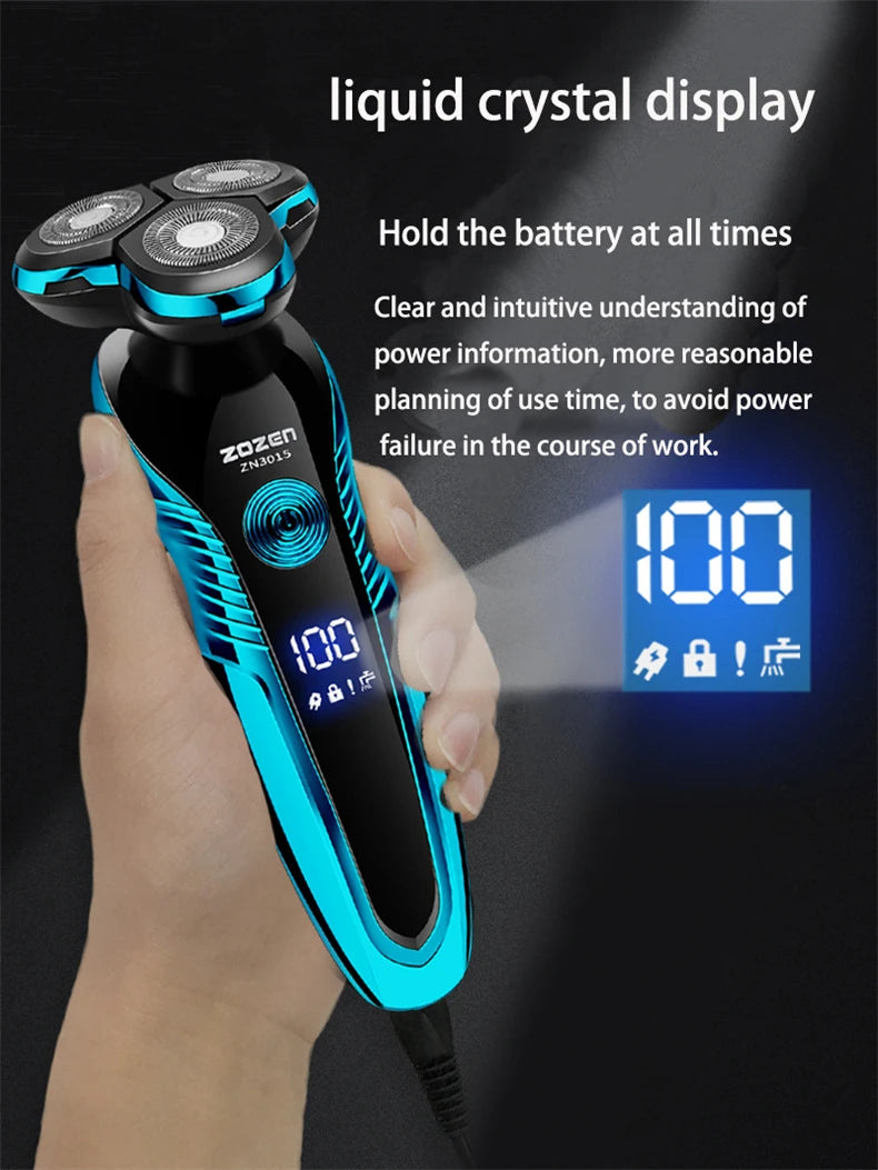 ZOZEN Electric Shaver Washable Rechargeable Electric Razor Shaving Machine for Men Body Hair Beard Trimmer Wet-Dry Use Washable