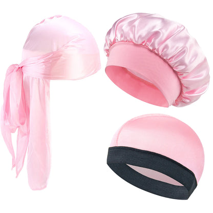 3pcs New Kids Girls Boys Satin Night Sleep Cap Children's Waves Cap Headwear Hair Accessories Turban Headwear Bonnet Wholesale