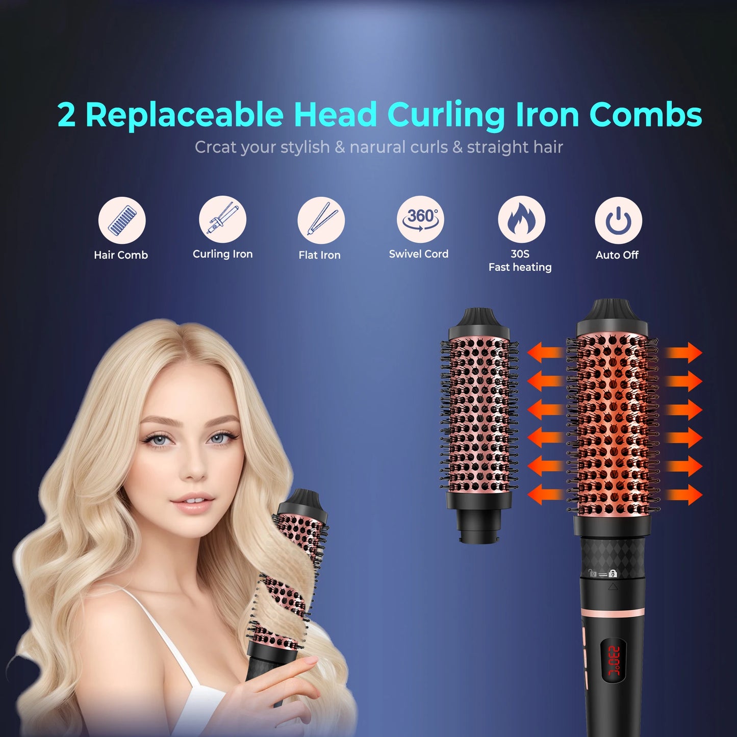 Replaceable Thermal Brush 1.5 Inch Ionic Heated Round Brush Creates Blowout Look Thermal Round Brush Curling Iron