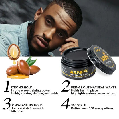Wave Pomade 360 Wash Shampoo Kit for Men Black Strong Hold Deep Sport Waves Training Hair Cream Wavy Layered Control Silky Shine