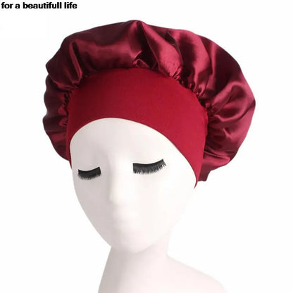 1pc New Fashion Women Satin Night Sleep Cap Hair Bonnet Hat Silk Head Cover Wide Elastic Band