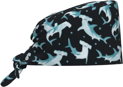 Japanese Wave Cherry Blossoms Working Cap Scrub Cap with Sweatband Adjustable Unisex Women Tie Back Hat Nurse  Caps