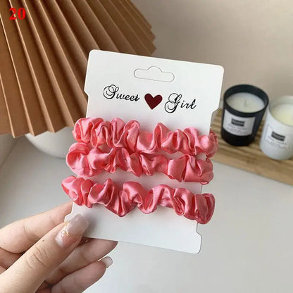 3Pcs/set Silk Satin Scrunchies Women Solid Color Hair Rope Elegant Ponytail Holder Rubber Band Elastic Hairband Hair Accessories