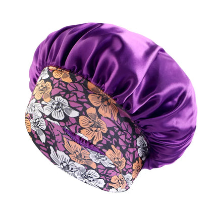Women's Satin Solid Sleeping Hat Night Sleep Hair Care Bonnet Nightcap Silky Shower Caps Elastic Flower Print Band Unisex Cap