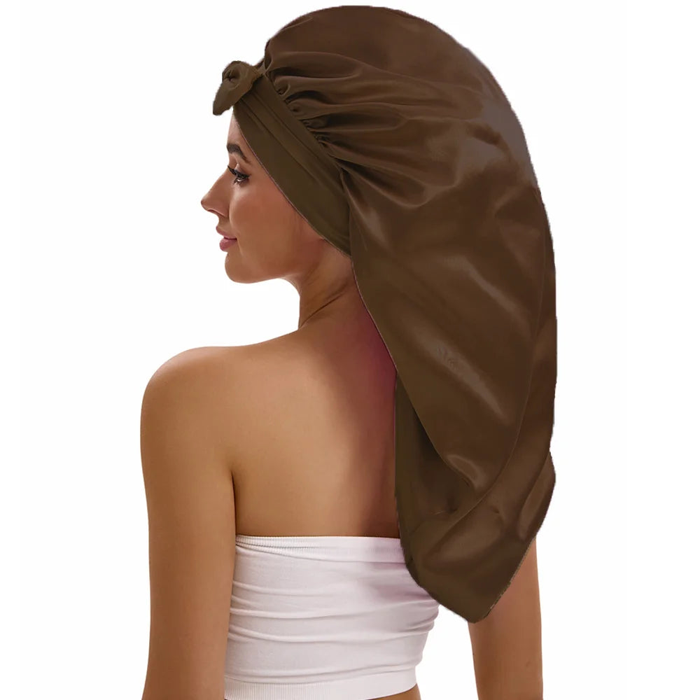 Women Long Tail Satin Hair Bonnet, Color Elastic Band Hair Care Hat, Bonnet for Hair Treatment Bonnet Satin Bonnet