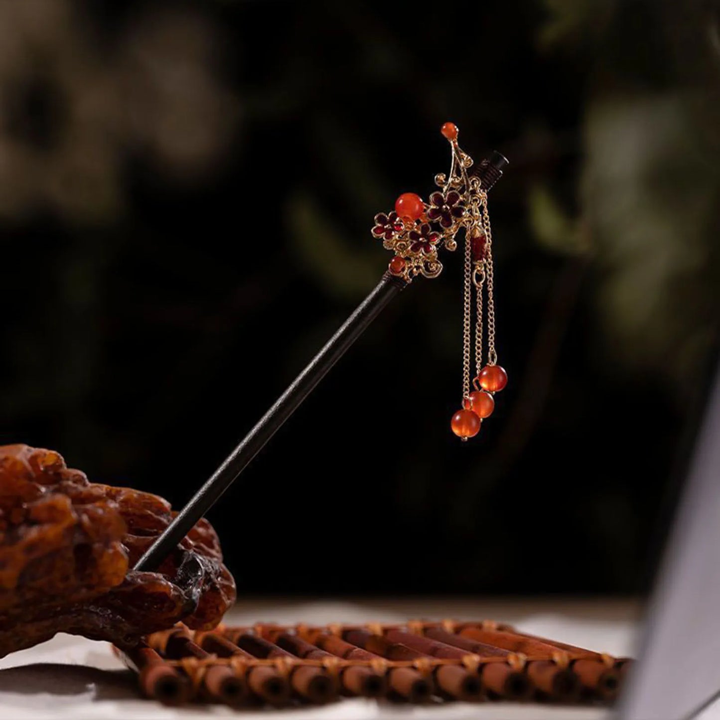 Vintage Chinese Style Wooden Hair Sticks for Women Girls Moon Tassel Hairpin Hair Clip Hanfu Headwear Jewelry Hair Accessories