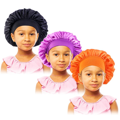 3pcs/lot Baby Stertchy Band Stain Bonnet Silk Wide Band Sleeping Cap Kids Turban Night Hat Care Beanie Silky Solid Color Turban