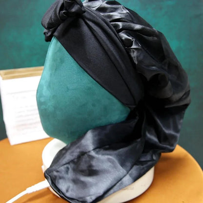 Women Bonnet Satin Sleeping Hat Long Tail Braid Hair Night Sleep Cap Head Cover Bonnets Shower Caps for Sauna Bathing Bonnet