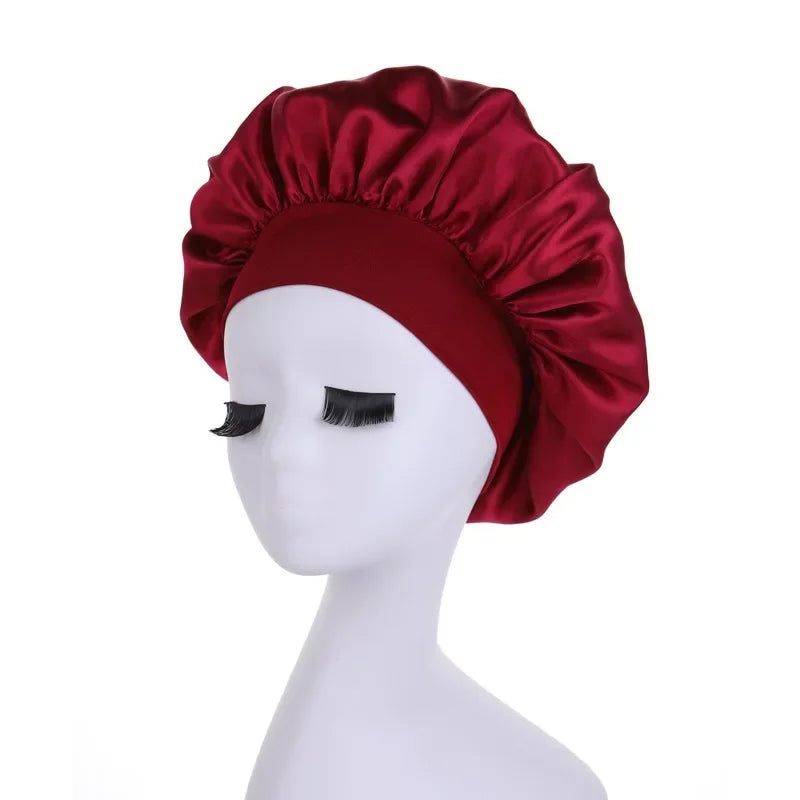 New Women's Satin Solid Wide-brimmed Sleeping Hat Unisex Head Wrap Elastic Band Cap Hair Care Bonnet Night Hat bonnet de nuit