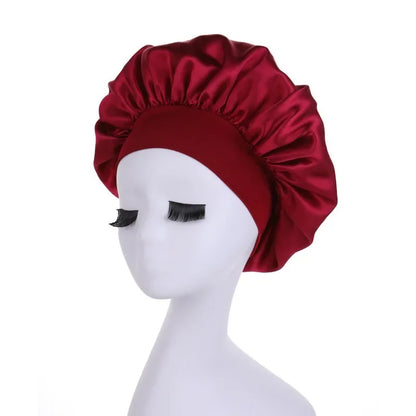 New Women's Satin Solid Wide-brimmed Sleeping Hat Unisex Head Wrap Elastic Band Cap Hair Care Bonnet Night Hat bonnet de nuit
