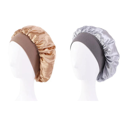 Women Satin Bonnet Hair Bonnet for Sleeping Hair Care Silk Bonnets Solid Wide-brimmed Sleeping Hat with Elastic Soft Band