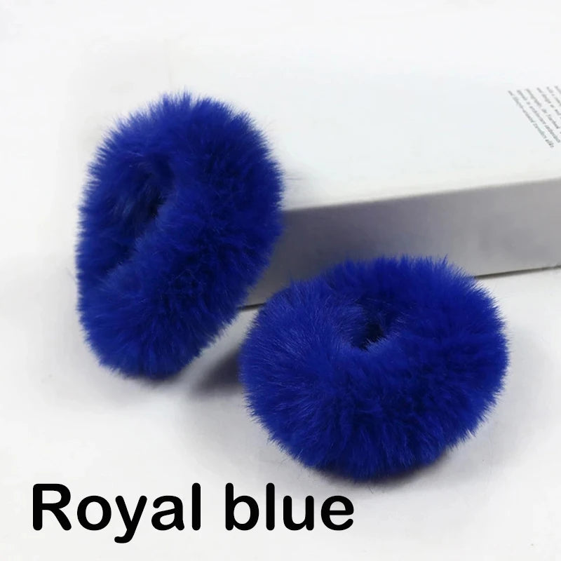 2Pcs Baby Girls Plush Elastic Hair Bands Small Rubber Band Hair Rings For Children Furry Scrunchies Hair Ties Hair Accessories
